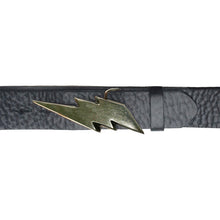 Load image into Gallery viewer, Lightning Bolt Belt - Black with Antique Nickel Buckle
