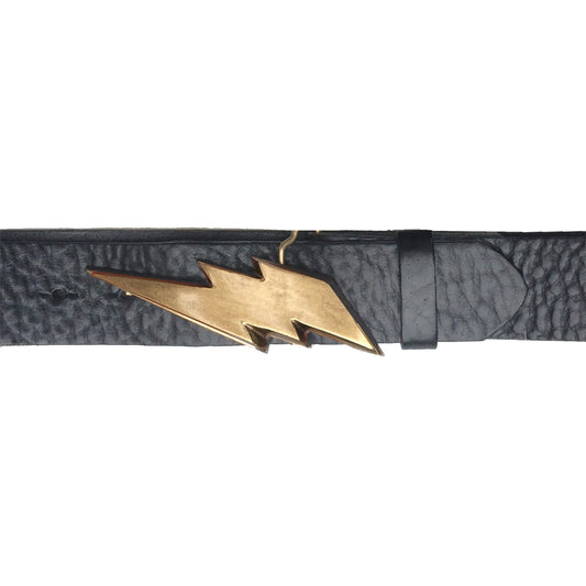 Lightning Bolt Belt - Black with Antique Brass Buckle