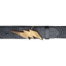 Load image into Gallery viewer, Lightning Bolt Belt - Black with Antique Brass Buckle
