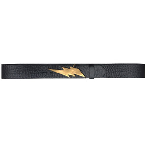Lightning Bolt Belt - Black with Antique Brass Buckle