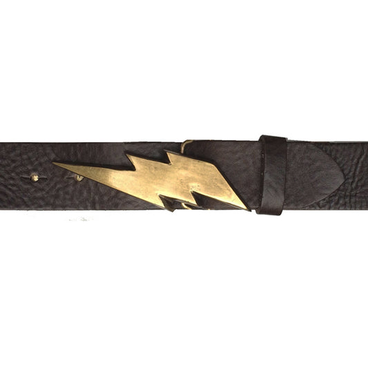 Lightning Bolt Belt - Chocolate with Antique Brass Buckle