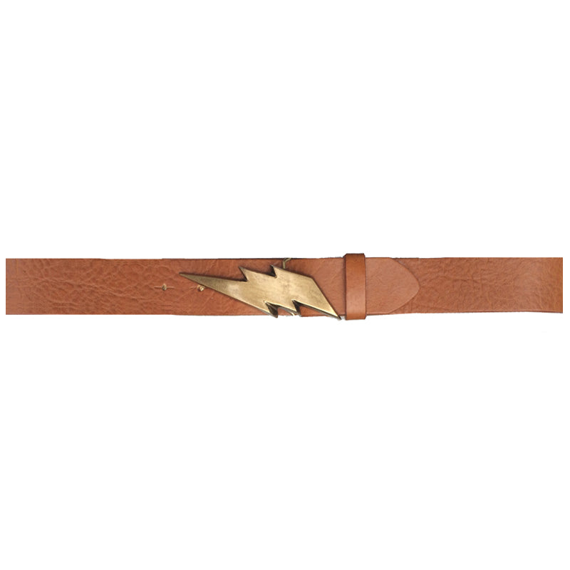 Lightning Bolt Belt - Cognac with Antique Brass Buckle