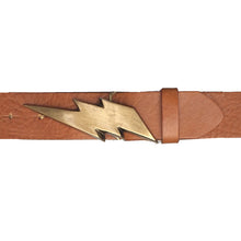 Load image into Gallery viewer, Lightning Bolt Belt - Cognac with Antique Brass Buckle
