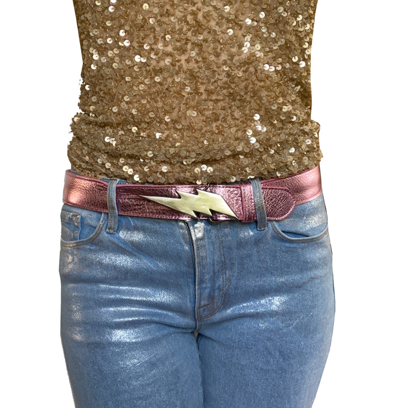 Lightning Bolt Belt - Pink Metallic