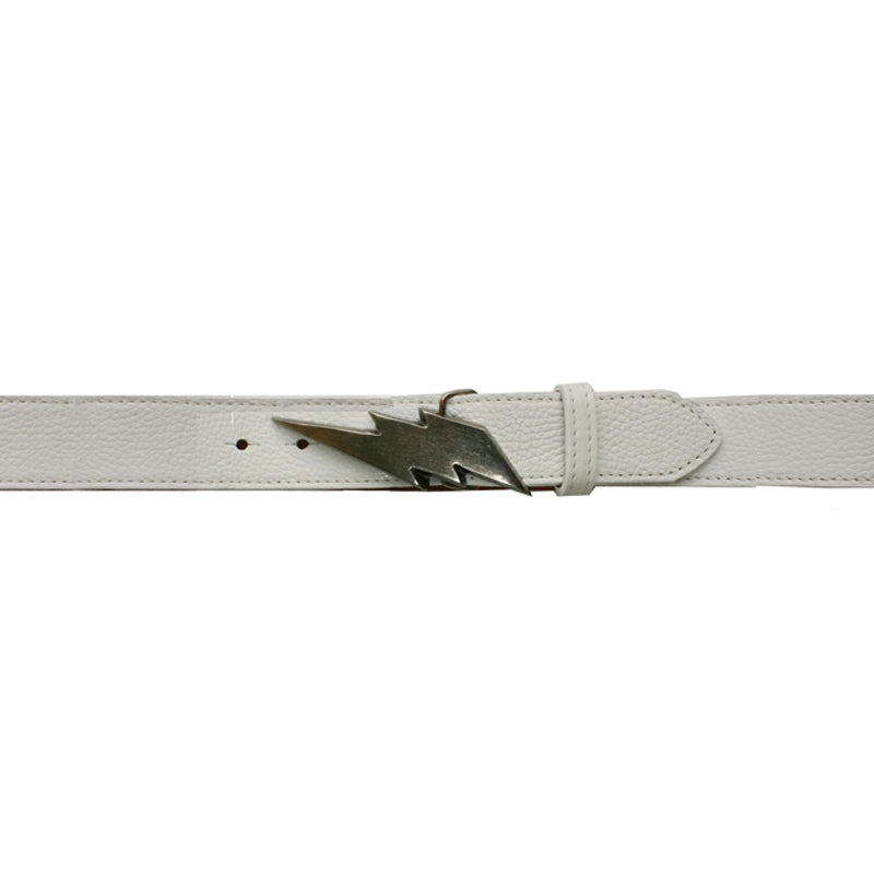 Lightning Bolt Belt - White with Antique Nickel Buckle