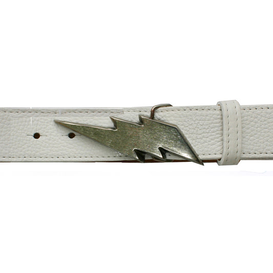 Lightning Bolt Belt - White with Antique Nickel Buckle