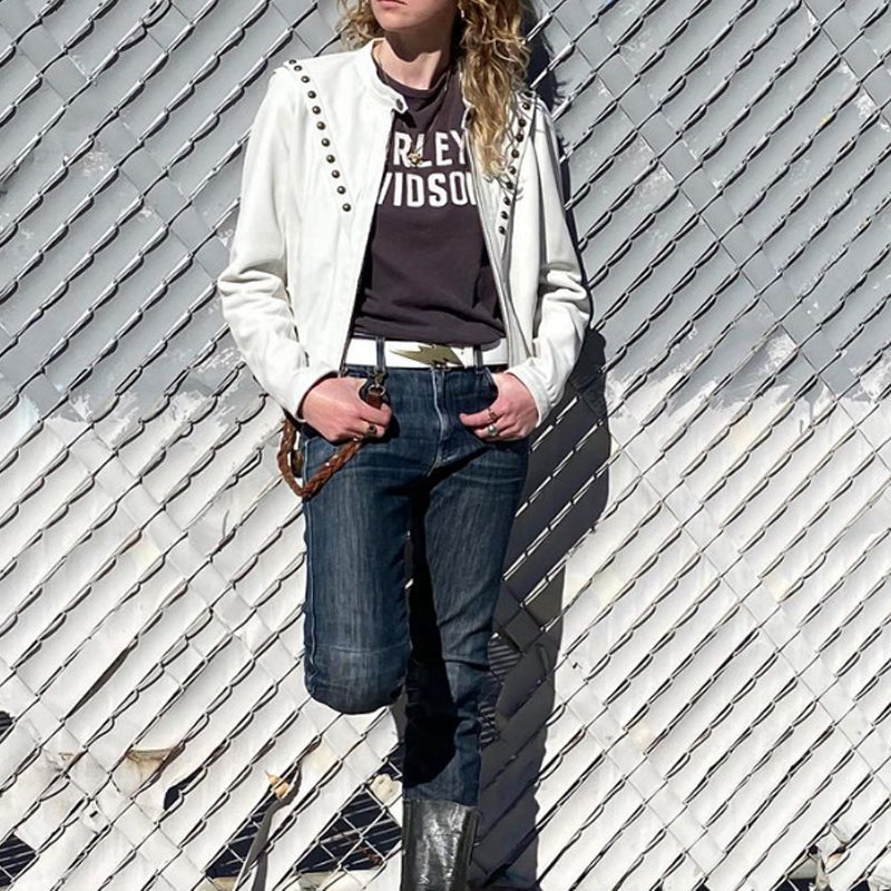 Lightning Bolt Belt - White with Antique Nickel Buckle