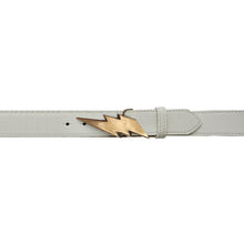 Load image into Gallery viewer, Lightning Bolt Belt - White with Antique Brass Buckle
