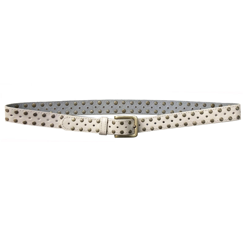 Skinny Studded Belt - Bone