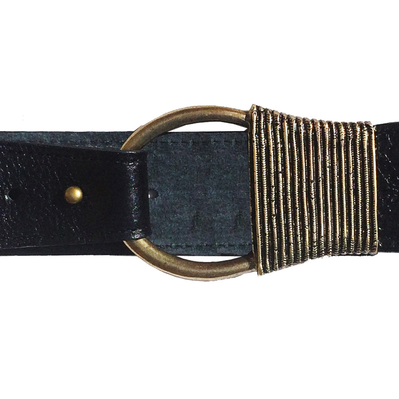 Cast Rope Belt - Black Leather with Antique Brass Buckle