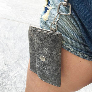 Coin Purse Key Chain - Black Metallic Splash