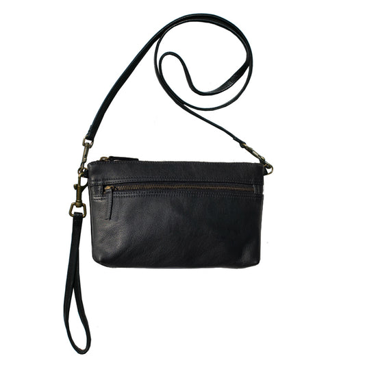 Double-Zip Bag with Two Straps - Black Leather
