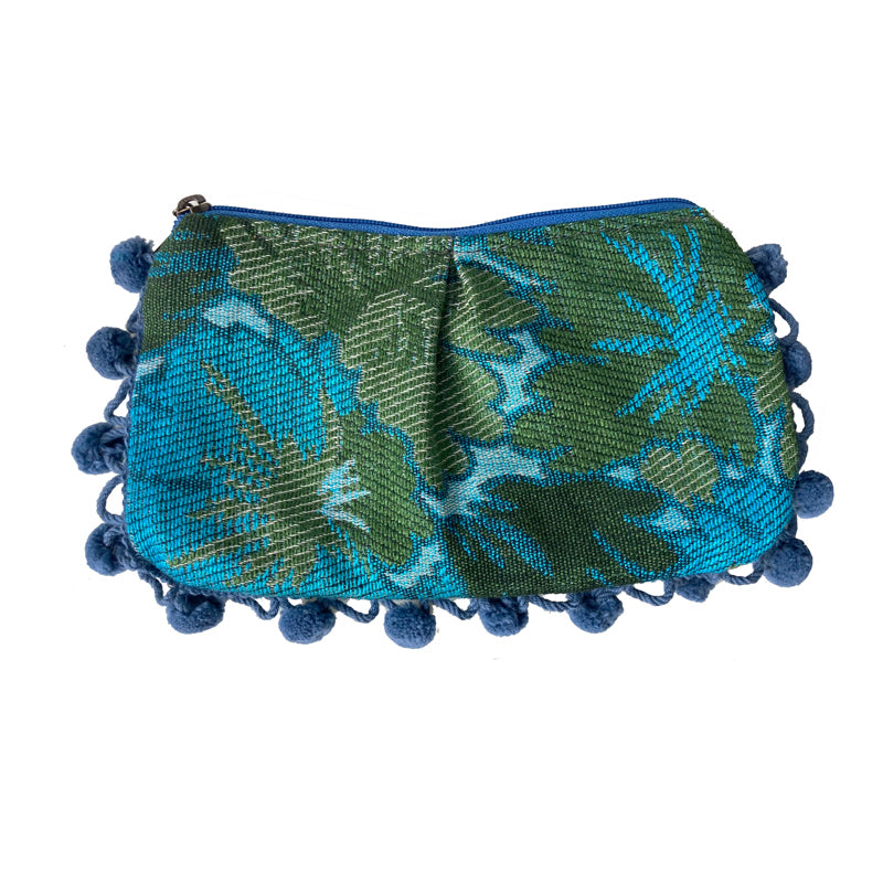 Electric Blue Floral Pom Pom Bag