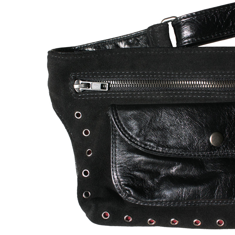 Black Suede & Leather Fanny Pack
