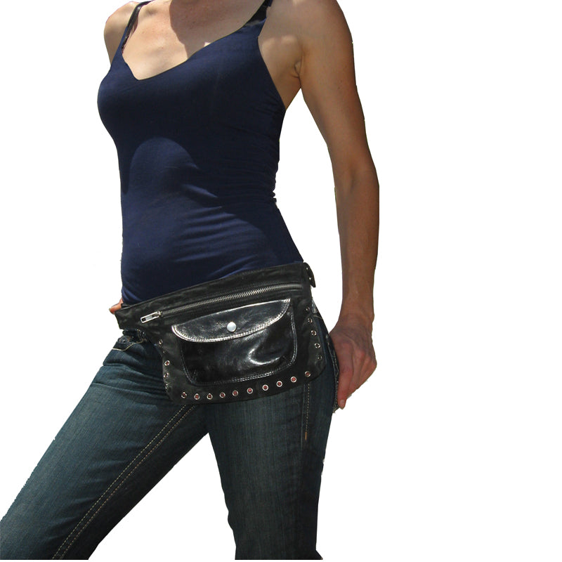 Black Suede & Leather Fanny Pack