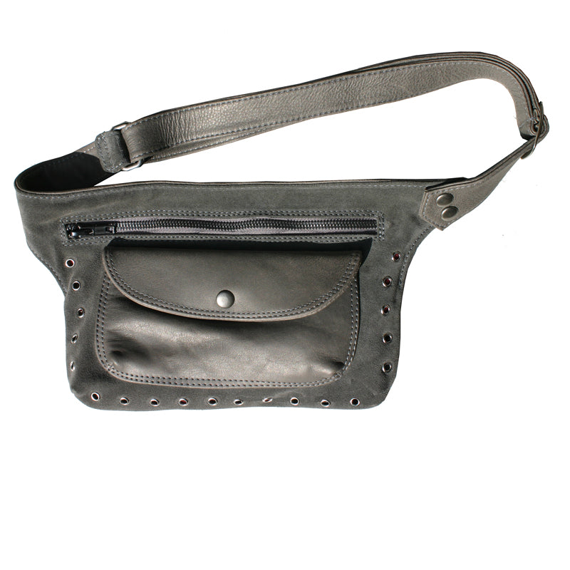Grey Suede & Leather Fanny Pack