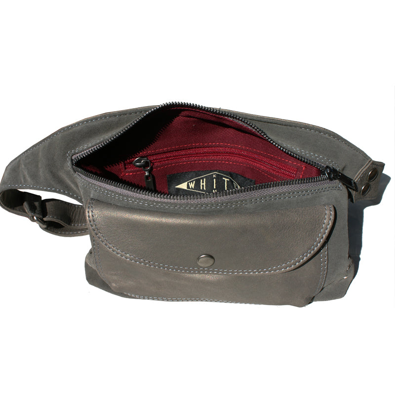 Grey Suede & Leather Fanny Pack