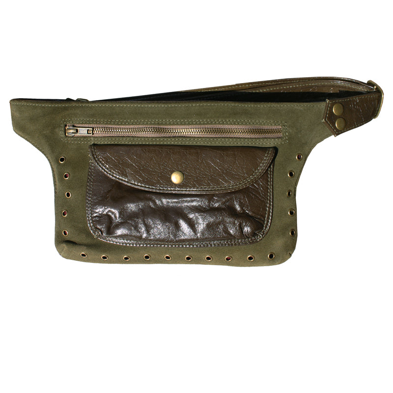 Olive Suede & Leather Fanny Pack