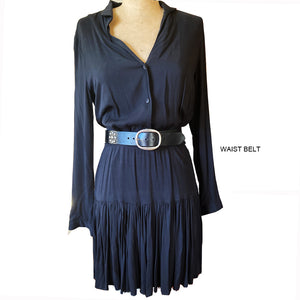 Flower Dome Rivet Belt - Black wAntique Nickel