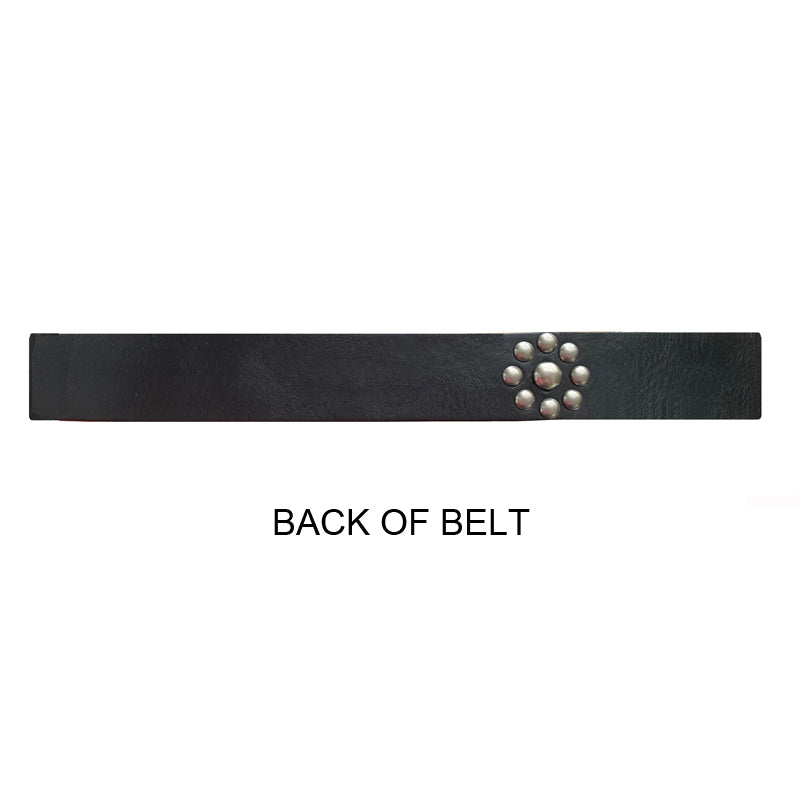 Flower Dome Rivet Belt - Black wAntique Nickel