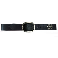 Load image into Gallery viewer, Flower Dome Rivet Belt - Black wAntique Nickel
