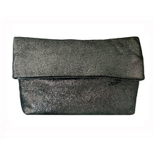 Load image into Gallery viewer, Foldover Clutch wMagnet - Gunmetal Glittery Metallic
