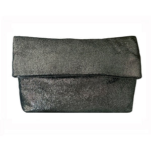 Foldover Clutch wMagnet - Gunmetal Glittery Metallic