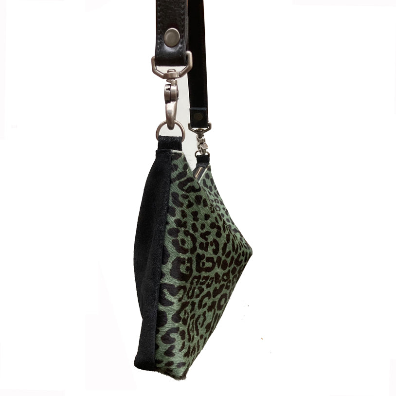Fur Bag with Two Straps - Moss & Black Leopard