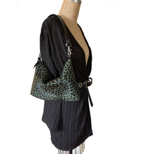 Load image into Gallery viewer, Fur Bag with Two Straps - Moss &amp; Black Leopard
