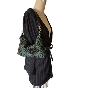Fur Bag with Two Straps - Moss & Black Leopard