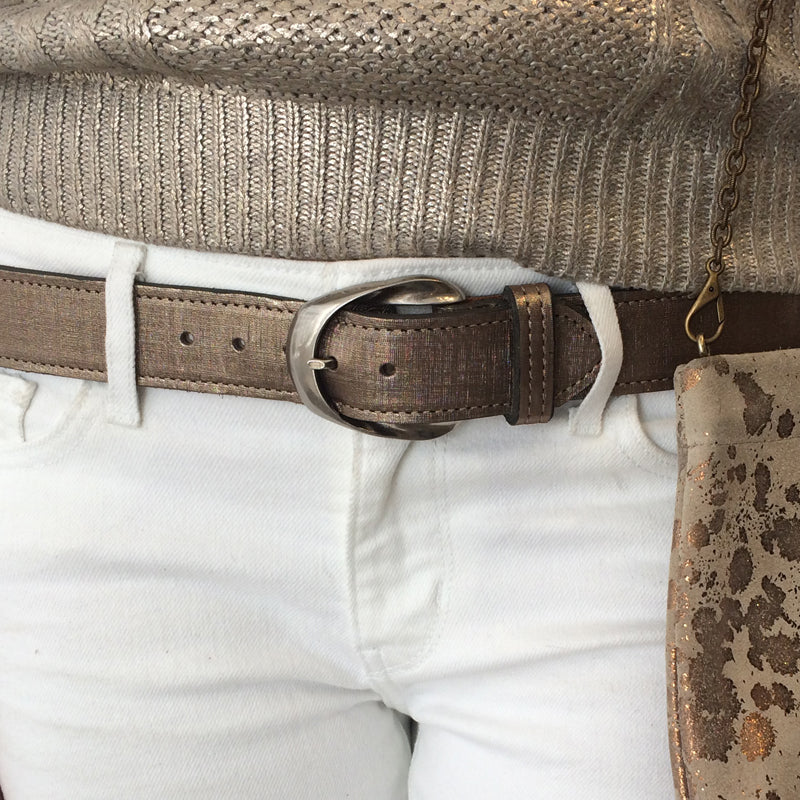 Inverted Ribbon -Ivory Brushed Metallic – Kim White Bags/Belts