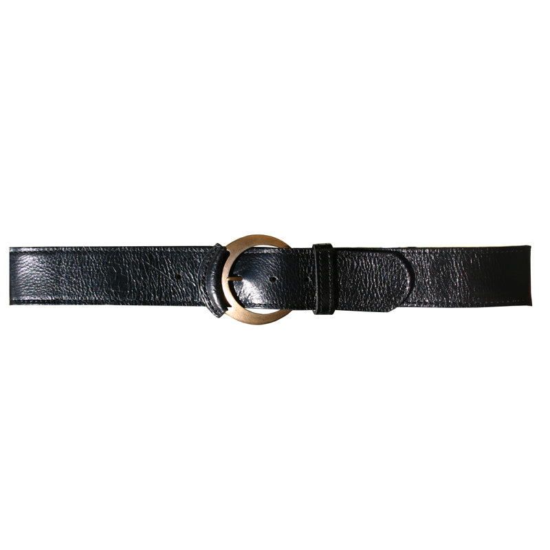 Leather-Tipped Belt - Black wAntique Brass