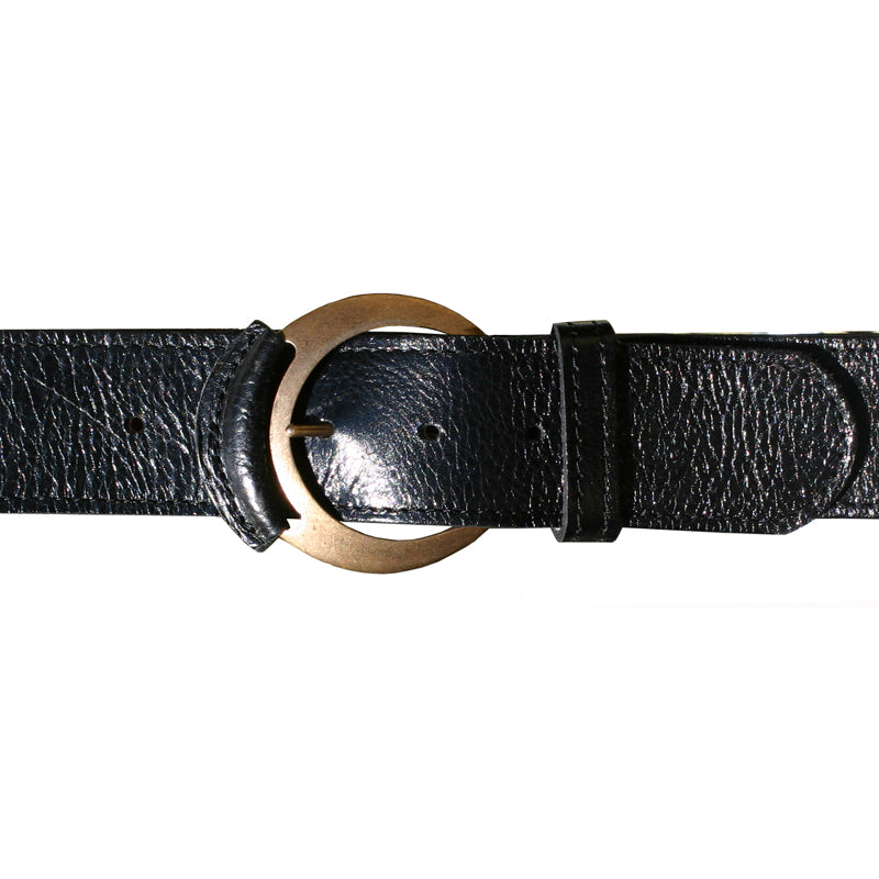 Leather-Tipped Belt - Black wAntique Brass