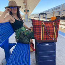 Load image into Gallery viewer, Weekender Travel Bag - Red &amp; Orange Plaid

