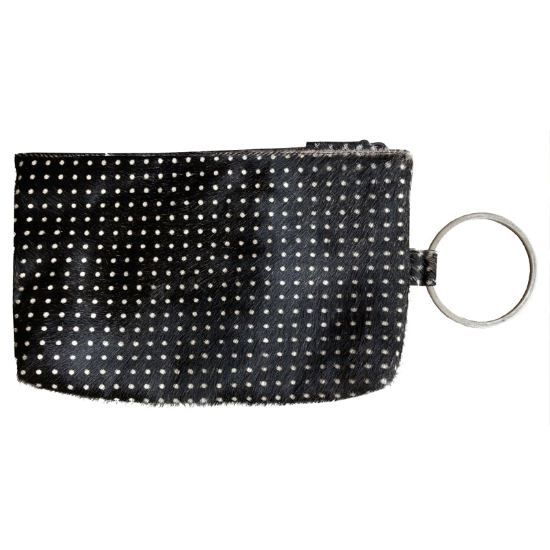 Ring Clutch - Black & White Polka Dot Fur