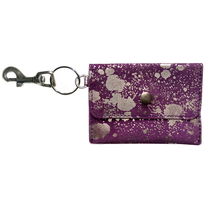 Coin Purse Key Chain - Purple Metallic Splash