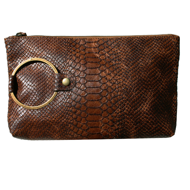 Ring Clutch - Cognac Snake