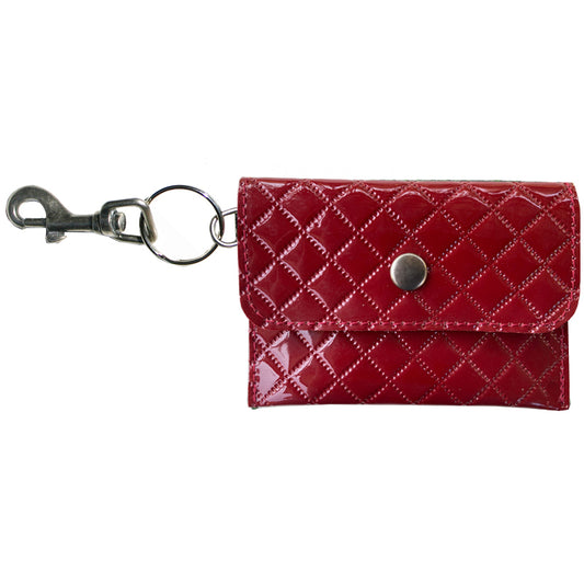 Coin Purse Key Chain - Red Quilted Patent Leather