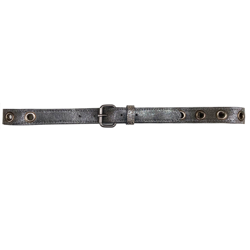 Skinny Grommet Belt - Antique Silver Metallic