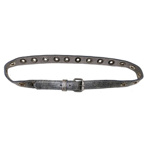 Skinny Grommet Belt - Antique Silver Metallic