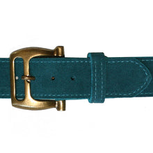 Load image into Gallery viewer, Slotted Buckle - Teal Suede wAntique Brass
