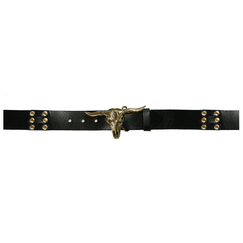 Steer Belt - Black with Antique Brass