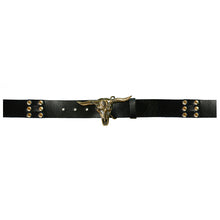 Load image into Gallery viewer, Steer Belt - Black with Antique Brass
