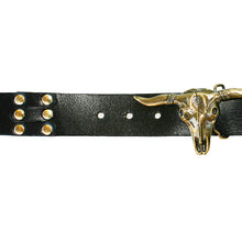 Load image into Gallery viewer, Steer Belt - Black with Antique Brass
