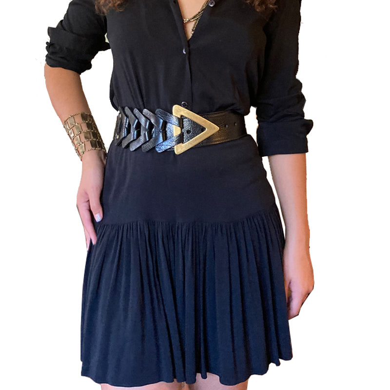 Triangle Waist Belt - Black with Antique Brass Buckle