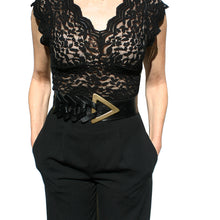 Load image into Gallery viewer, Triangle Waist Belt - Black with Antique Brass Buckle
