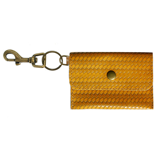 Coin Purse Key Chain - Mustard Yellow Basketweave