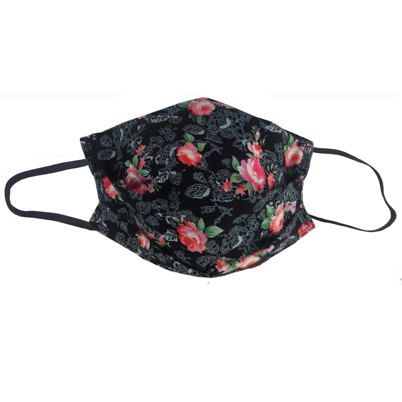 KW Mask - Black with Pink Roses
