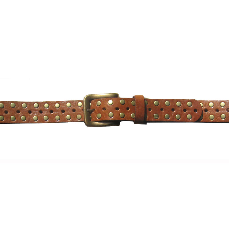 Skinny Studded Belt - Cognac