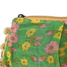 Load image into Gallery viewer, Tiny  Green, Pink &amp; Yellow Floral Pom Pom Bag
